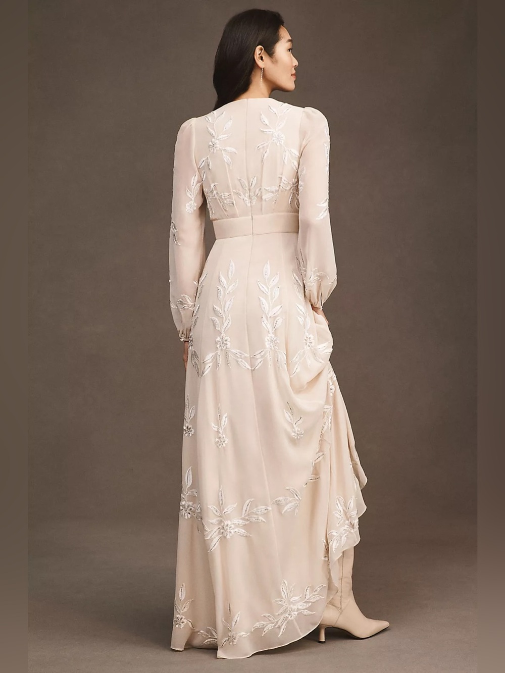 BHLDN Belize Embroidered A-Line Long-Sleeve V-Neck Gown - Picture 3 of 14